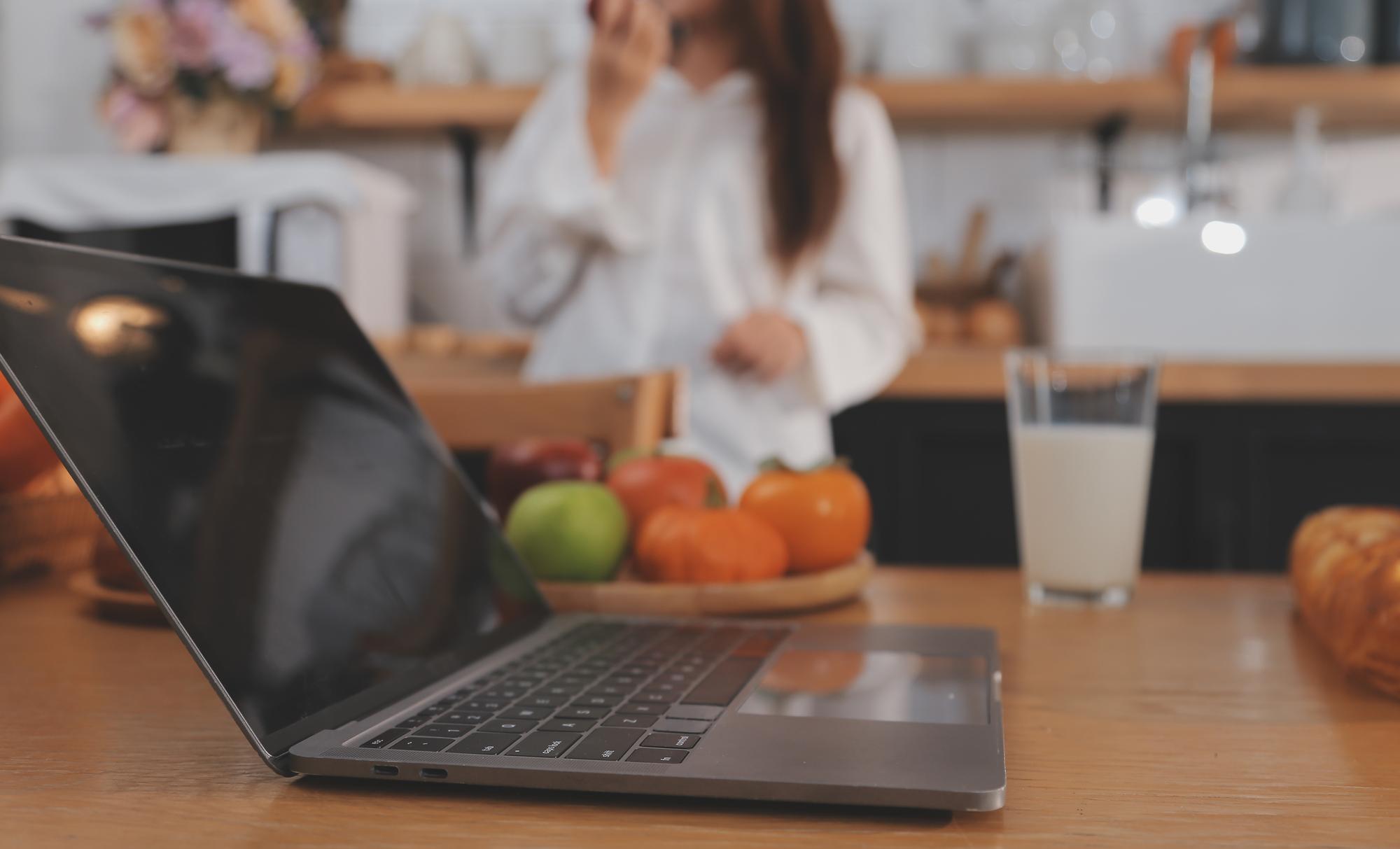 Studio countertop with workspace and laptop